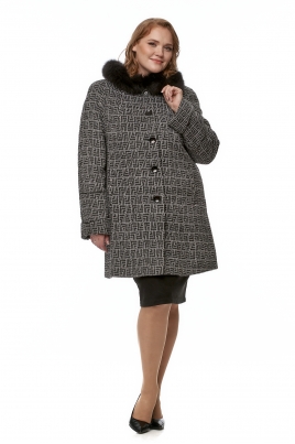 Демисезонное женское пальто из текстиля с капюшоном, отделка песец