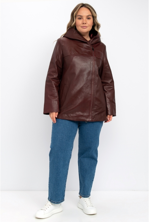 Женская кожаная куртка из натуральной кожи с капюшоном 8022294