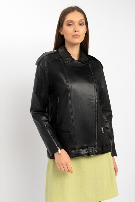 Женская кожаная куртка из натуральной кожи с воротником 8022296