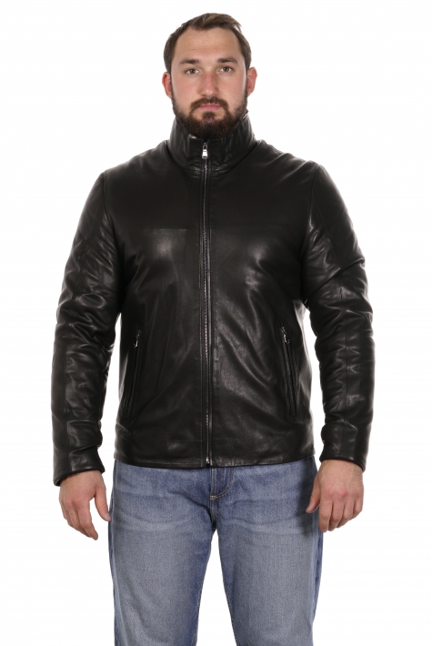 Мужская кожаная куртка из натуральной кожи на меху с воротником 8022681