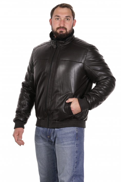 Мужская кожаная куртка из натуральной кожи на меху с воротником 8022694
