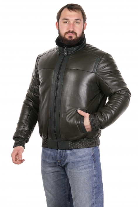 Мужская кожаная куртка из натуральной кожи на меху с воротником 8022844