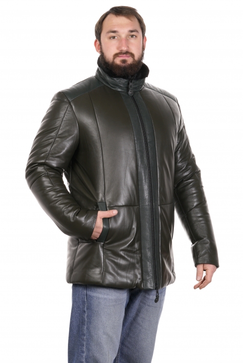 Мужская кожаная куртка из натуральной кожи на меху с воротником 8022850