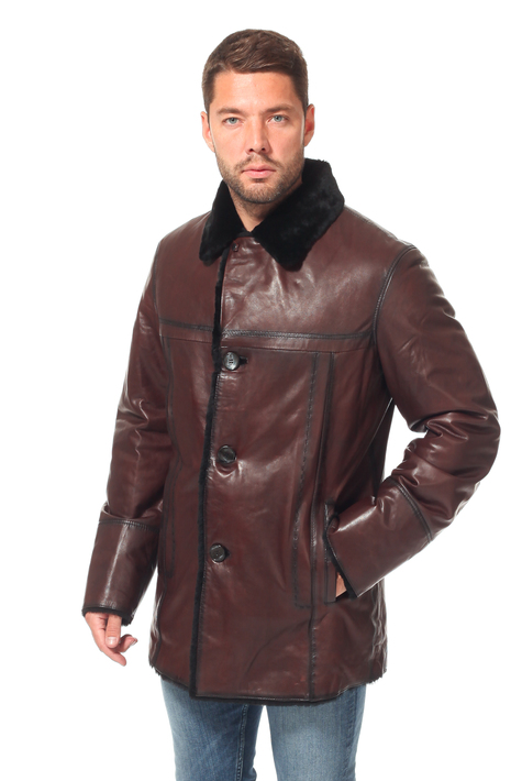 Мужская кожаная куртка из натуральной кожи на меху с воротником 0700506