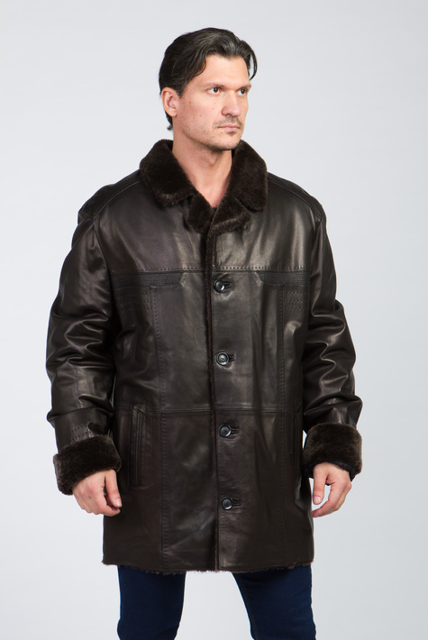 Мужская кожаная куртка из натуральной кожи на меху с воротником 3600060