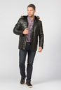 Мужская кожаная куртка из натуральной кожи  на меху с капюшоном, отделка енот 3600102-3
