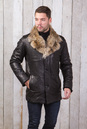 Мужская кожаная куртка из натуральной кожи  на меху с воротником, отделка енот 3600140