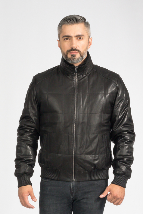 Мужская кожаная куртка из натуральной кожи на меху с воротником 3600170
