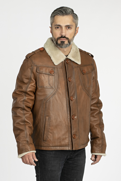 Мужская кожаная куртка из натуральной кожи на меху с воротником 3600192