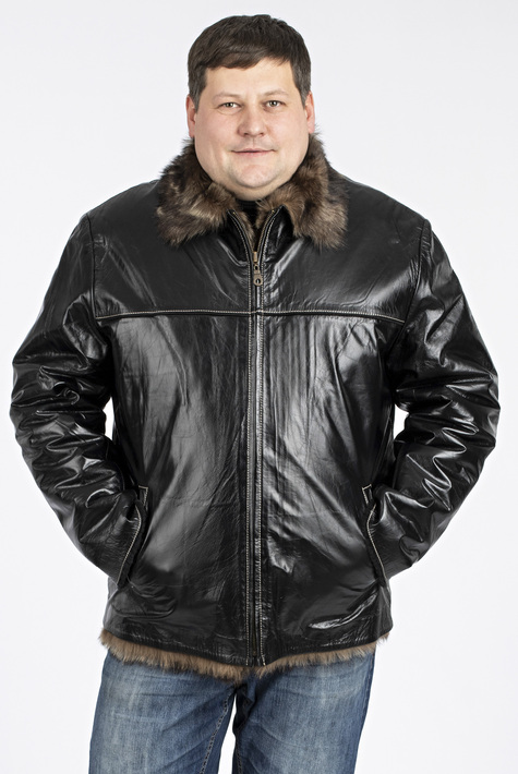 Мужская кожаная куртка из натуральной кожи на меху с воротником 3600195