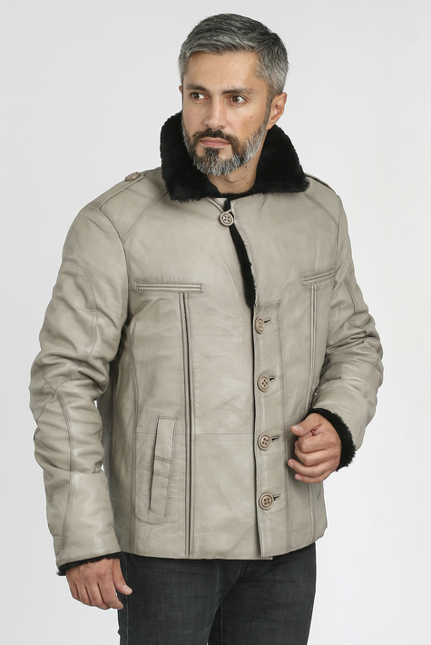 Мужская кожаная куртка из натуральной кожи на меху с воротником 3600217