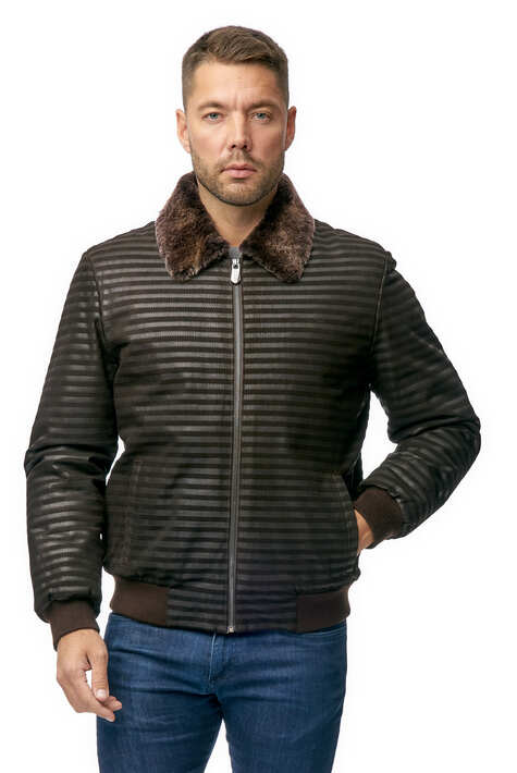 Мужская кожаная куртка из натуральной кожи на меху с воротником 3600271