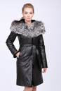 Женское кожаное пальто из натуральной кожи на меху с капюшоном, отделка чернобурка 3600036