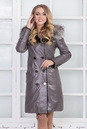Женское кожаное пальто из натуральной овчины на меху с капюшоном, отделка чернобурка 3600083