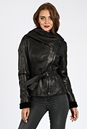Женская кожаная куртка из натуральной кожи на меху с капюшоном 3600207
