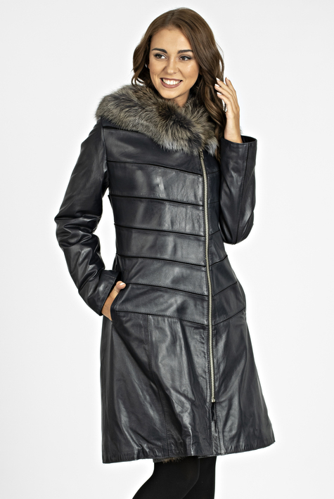 Женское кожаное пальто из натуральной кожи на меху с капюшоном, отделка блюфрост 3600219
