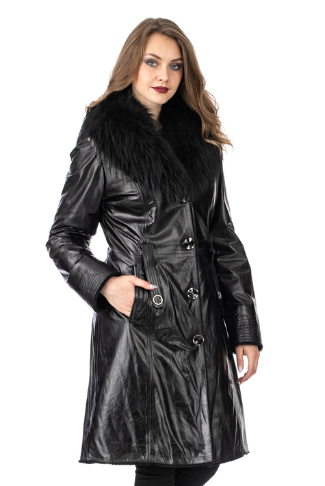 Женское кожаное пальто из натуральной кожи на меху с воротником, отделка блюфрост 3600228