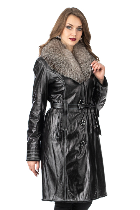 Женское кожаное пальто из натуральной кожи на меху с воротником, отделка лиса 3600229