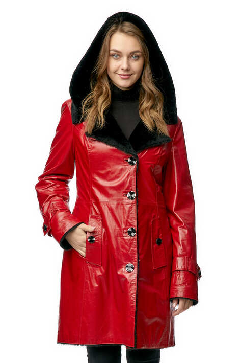 Женская кожаная куртка из натуральной кожи на меху с капюшоном 3600230