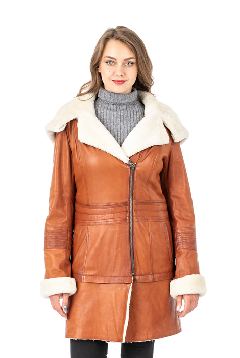 Женская кожаная куртка из натуральной кожи на меху с воротником 3600253