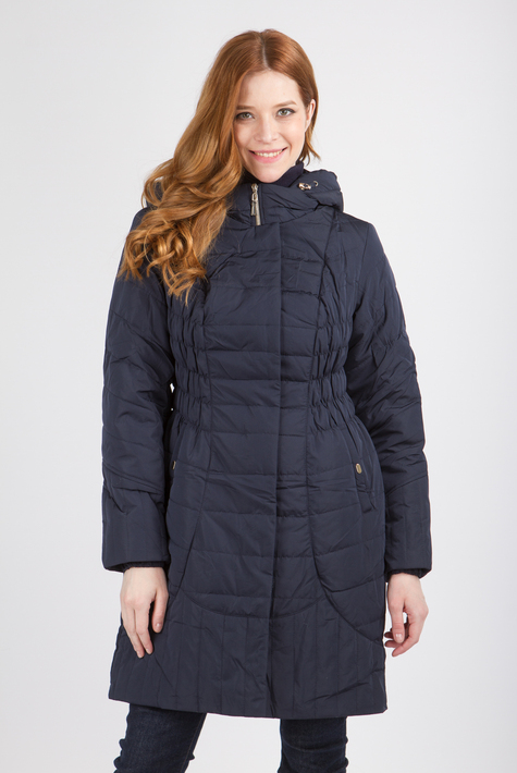 Женское пальто из текстиля с капюшоном 1000117