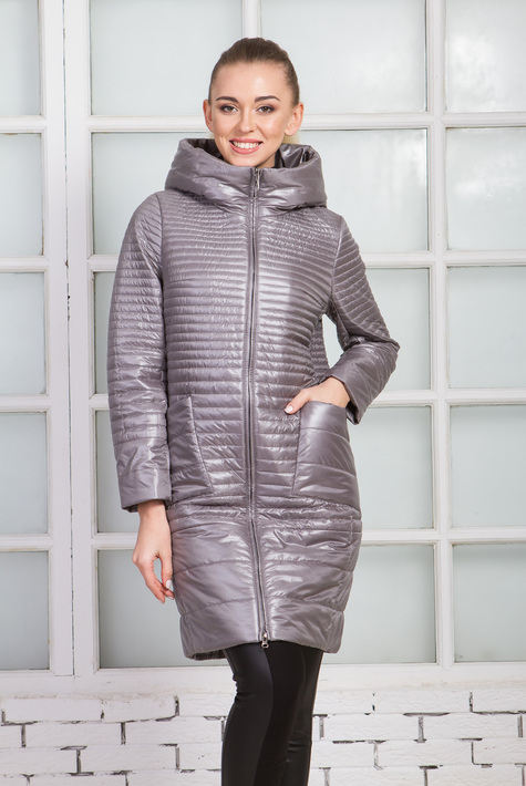 Женское пальто из текстиля с капюшоном 1000363