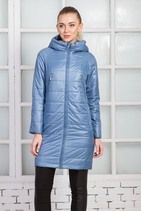 Женское пальто из текстиля с капюшоном 1000373