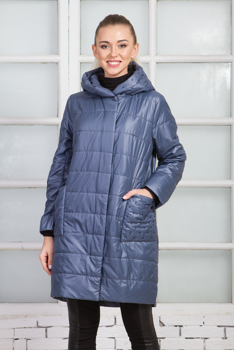 Женское пальто из текстиля с капюшоном 1000376