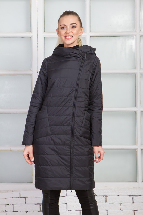 Женское пальто из текстиля с капюшоном 1000377
