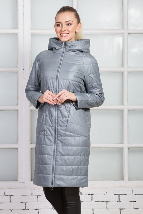 Женское пальто из текстиля с капюшоном 1000382
