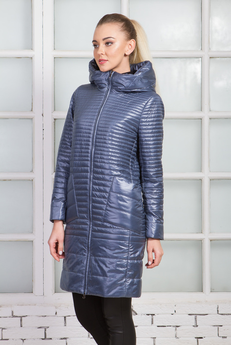 Женское пальто из текстиля с капюшоном 1000385