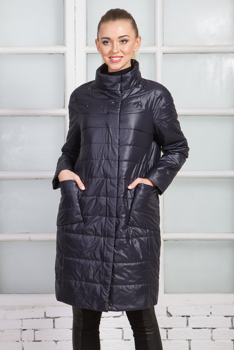 Женское пальто из текстиля с капюшоном 1000393