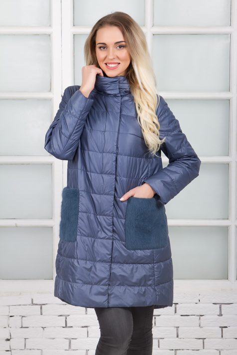Женское пальто из текстиля с капюшоном,  отделка шерсть 1000425