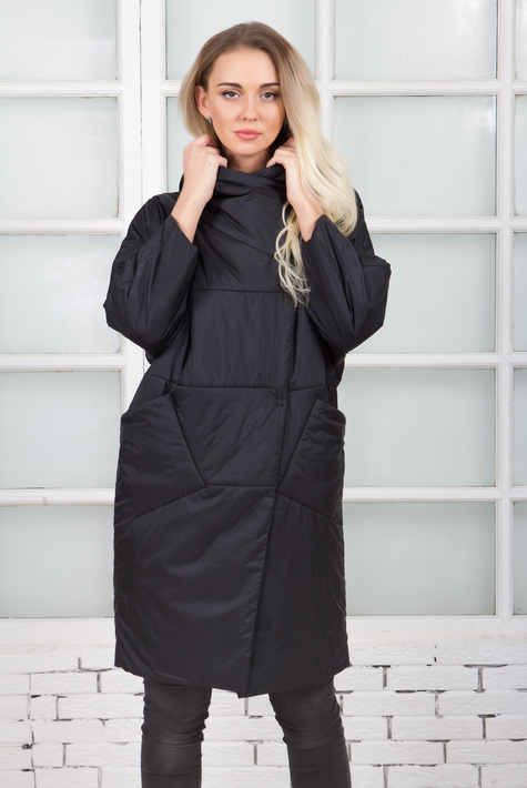 Женское пальто из текстиля с капюшоном 1000434