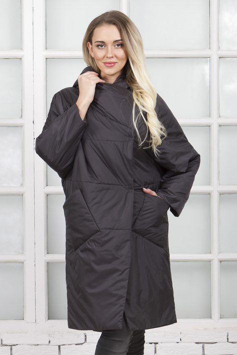 Женское пальто из текстиля с капюшоном 1000435