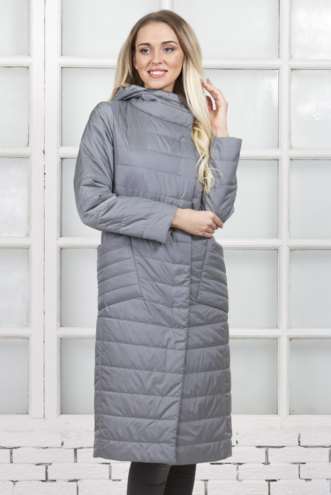 Женское пальто из текстиля с капюшоном 1000437