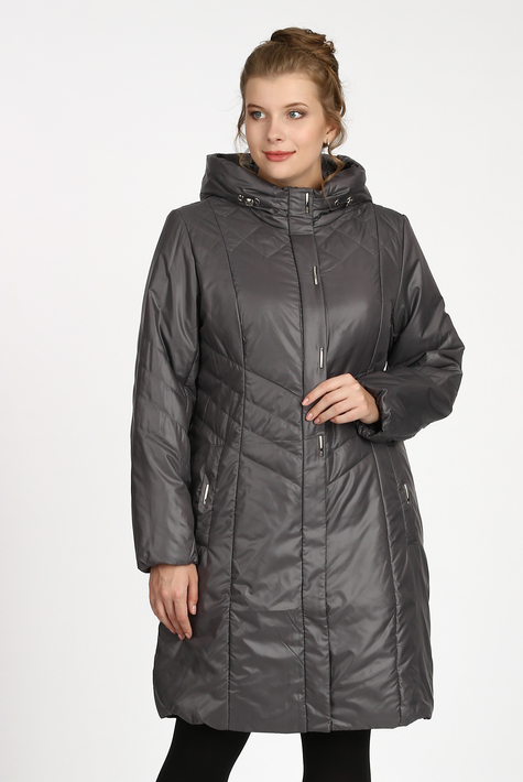 Женское пальто из текстиля с капюшоном 1000892
