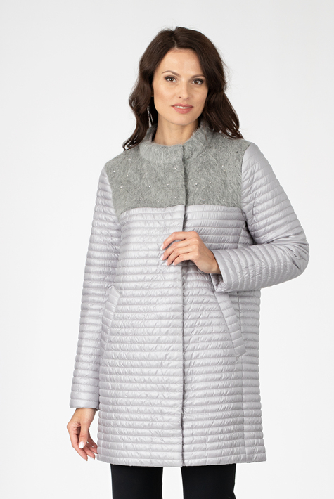 Женское пальто из текстиля без воротника, отделка ангора 1001194