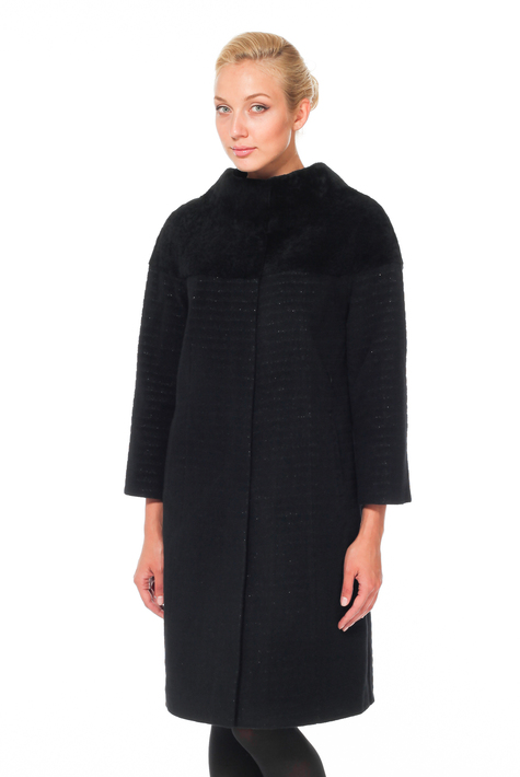 Женское пальто из текстиля с воротником - астраган/текстиль 3000062