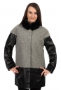 Женское пальто из текстиля с воротником, отделка норка и натуральная кожа 3000233
