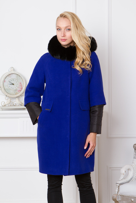 Женское пальто с капюшоном, отделка песец 3000258