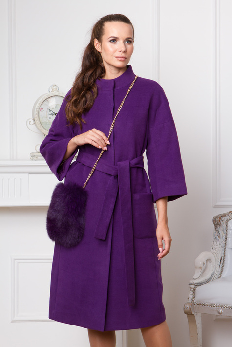 Женское пальто с воротником, отделка песец 3000263