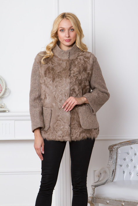Женское пальто из текстиля с воротником, отделка козлик 3000265