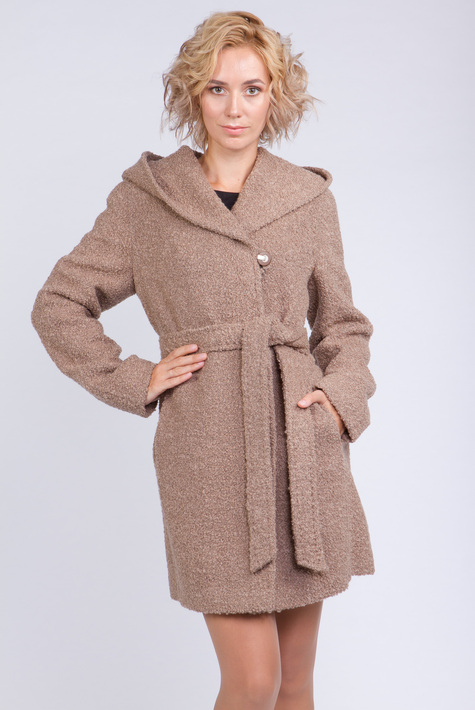 Женское пальто из текстиля с капюшоном 3000415