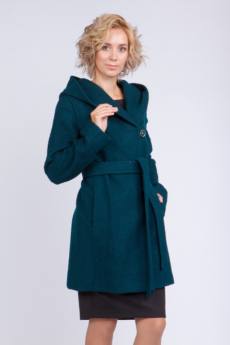 Женское пальто из текстиля с капюшоном 3000420