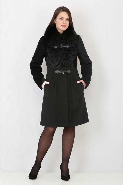 Женское пальто из текстиля с воротником, отделка песец 3000501
