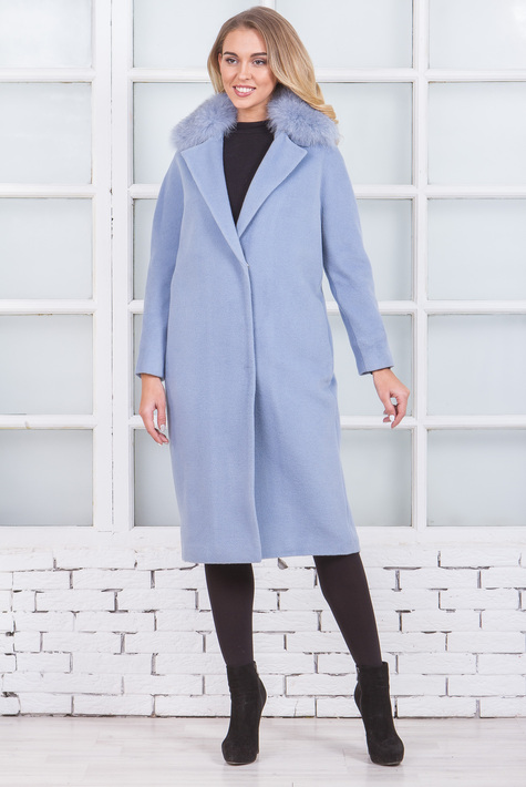 Женское пальто из текстиля с воротником, отделка песец 3000544