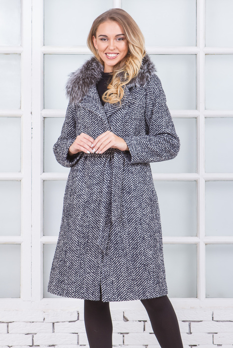 Женское пальто с воротником, отделка чернобурка 3000554