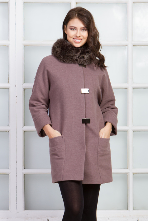 Женское пальто из текстиля с воротником, отделка блюфрост 3000566