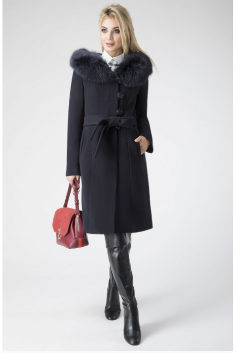Женское пальто из текстиля с капюшоном, отделка песец 3000573